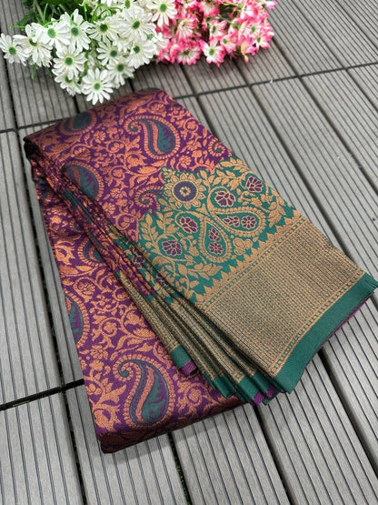 Triple Weaving Zari Tissue Silk Saree