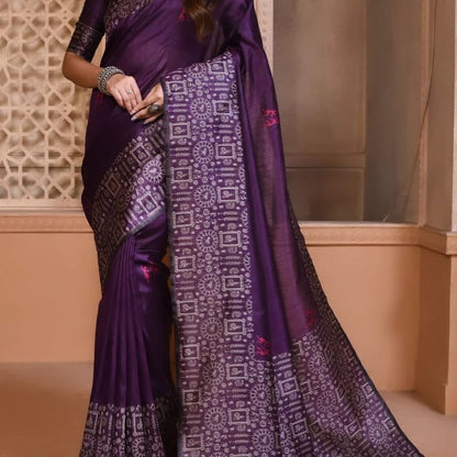 Banglori Handloom Raw Silk Saree with Rich Weaving Pallu and Blouse Piece for Women