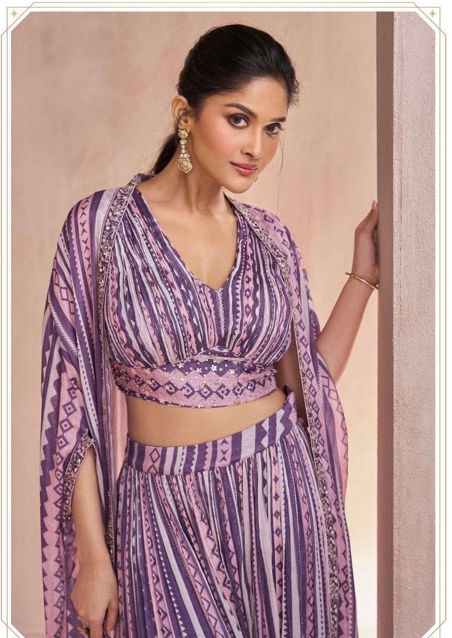 Real Chinon Silk and Georgette Embroidered 1-Piece Free Size Stitched Outfit for Women