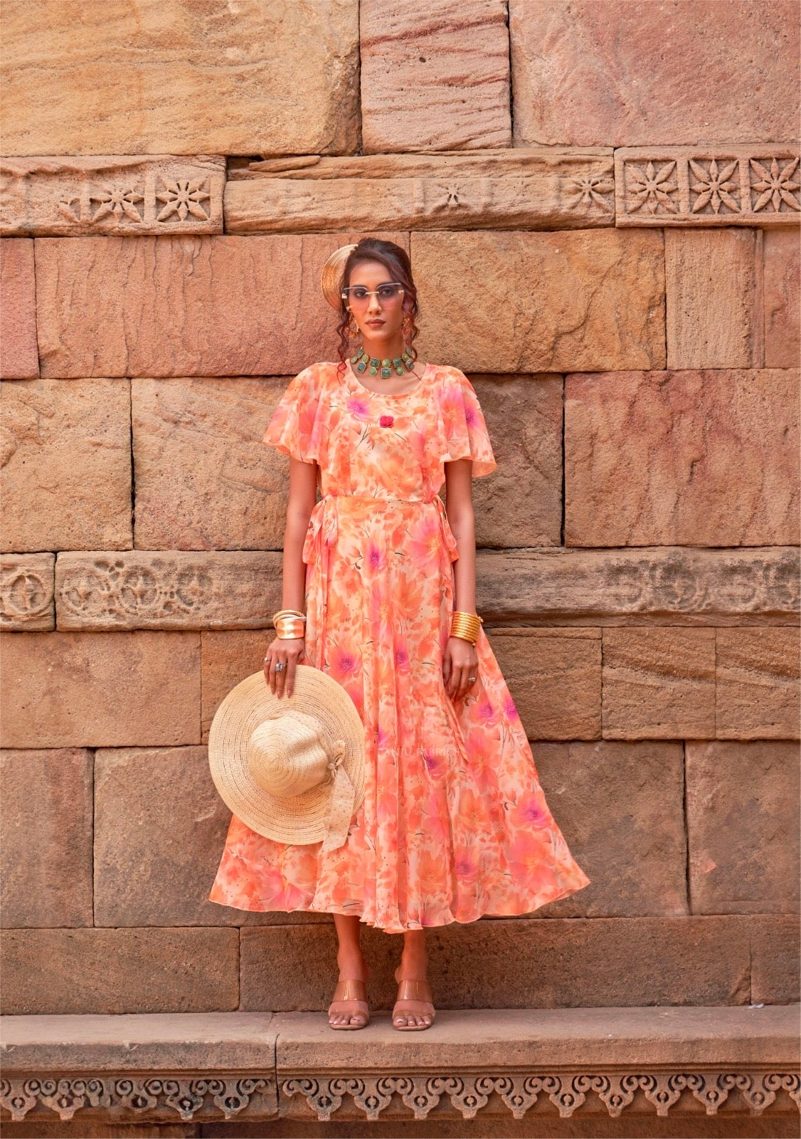 Premium Chiffon Floral One-Piece Dress – Women’s Summer Wear (L to 3XL)