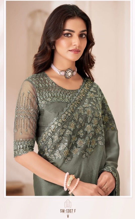 Satin Georgette Saree with Elegant Design for Festive and Party Wear – Soft and Flowy Drape