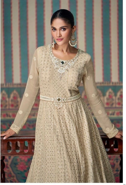 Real Georgette 2-Piece Stitched Ethnic Set with Chikankari Embroidery and Embroidered Dupatta – Free Size