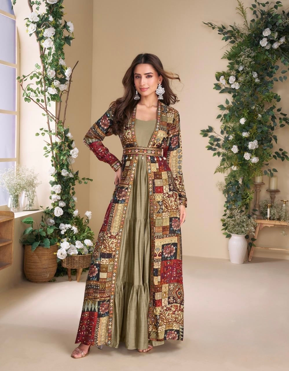 Real Georgette Gown with Hand-Embroidered Real Silk Shrug – Janvi 2-Piece Set for Women (Free Size)