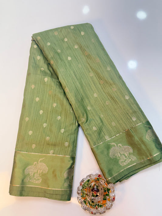 Tussar silk saree with satin border and zari woven motifs for women