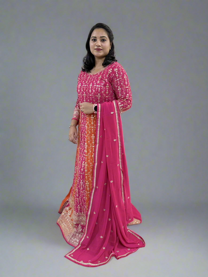 Real Georgette Free Size Embroidered Dress with Embroidered Dupatta – Festive Ethnic Set for Women