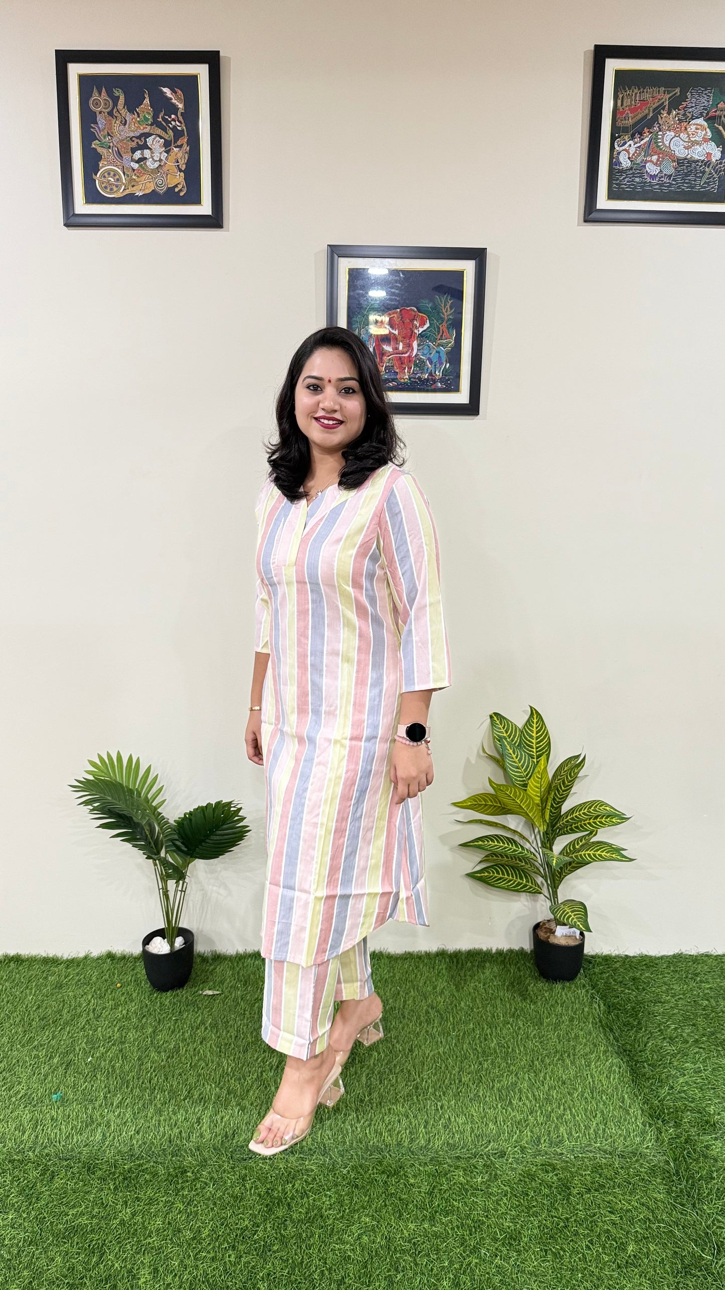 Women's Handloom Striped Coord Set in Soft Cotton – Regular Fit Casual Wear Set (Sizes 36–44)