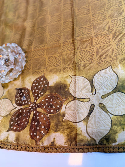 Nilambari Silk Floral Printed Saree with Lace Border