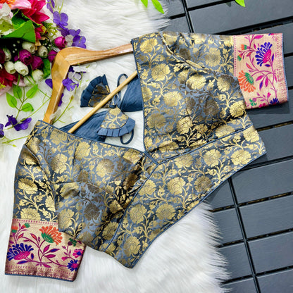 Pure Paithani Weaving Blouse with Multi Meena Work and Padded Comfort for Women