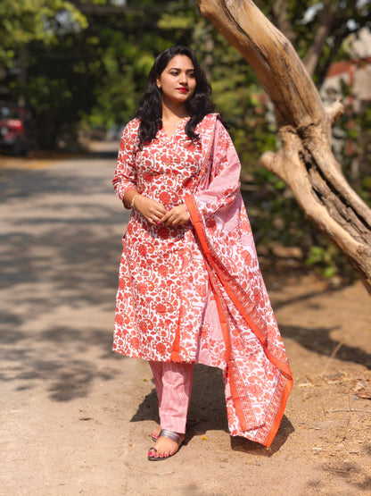 Cotton Floral Printed Suit Set with Kurta, Pant and Dupatta – Women’s Ethnic Wear