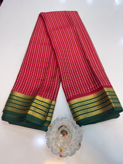 Pure Crepe Mysore Silk Saree for Women – 120 Gram, Zari Lines Design, Silk Mark Certified with Blouse Piece