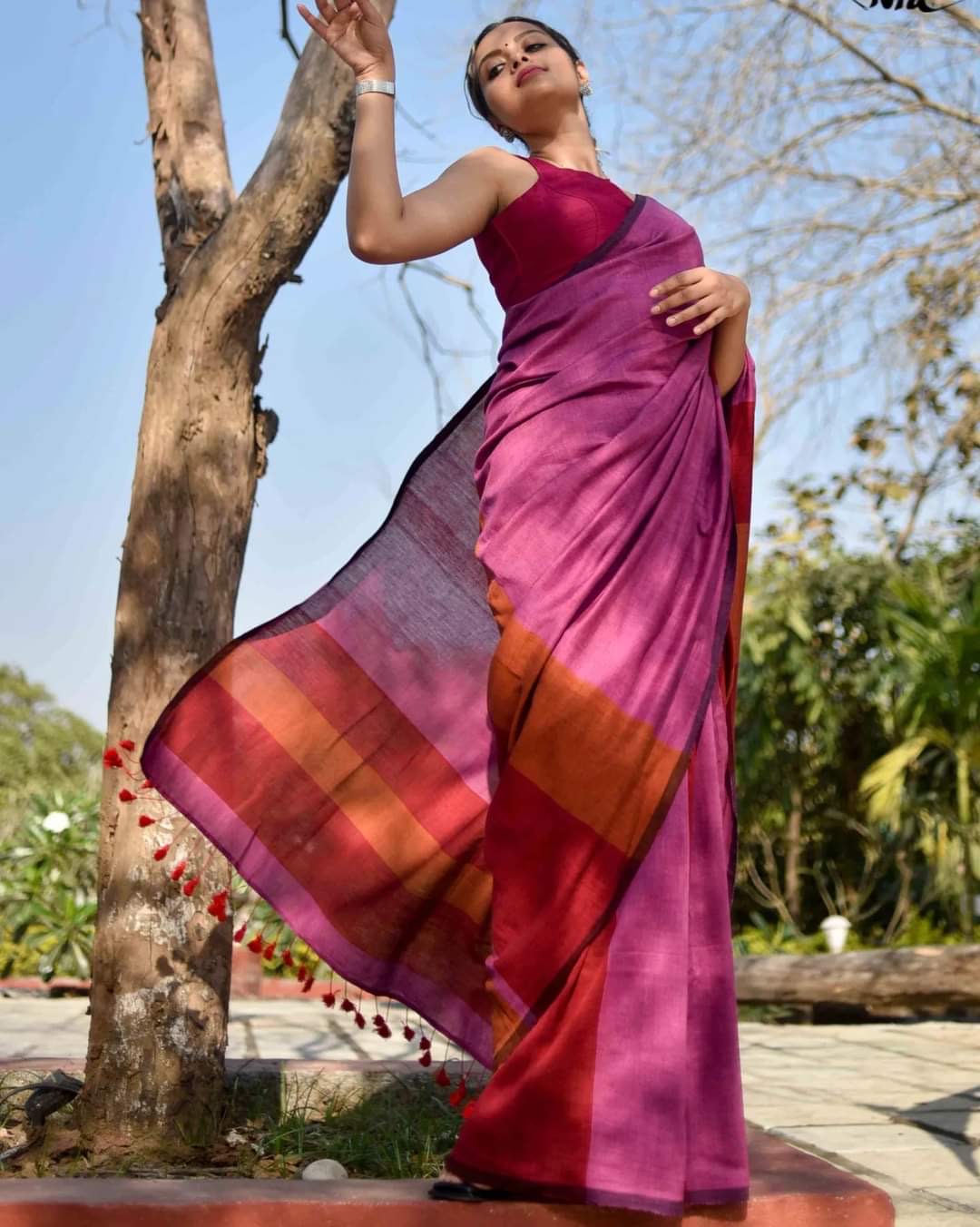 Sico Strip Saree in Cotton Blend Fabric with Blouse Piece – Women’s Daily Wear Saree