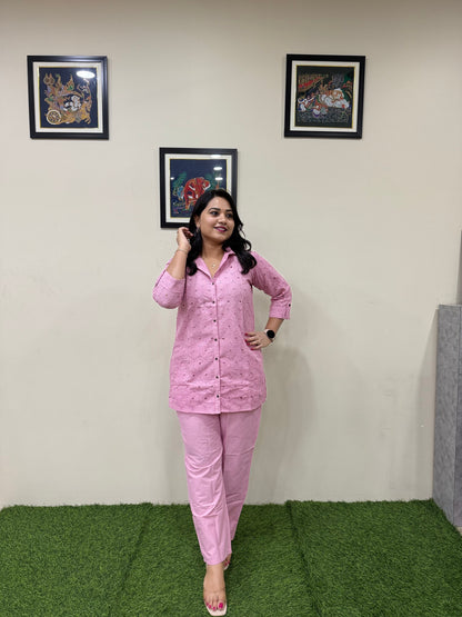 Women's Shifli Cotton Kurta Set with Matching Bottom in Soft Pastel Shades