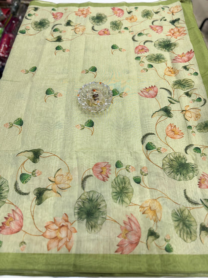 Cotton Chanderi Silk Floral Printed Saree with Blouse Piece