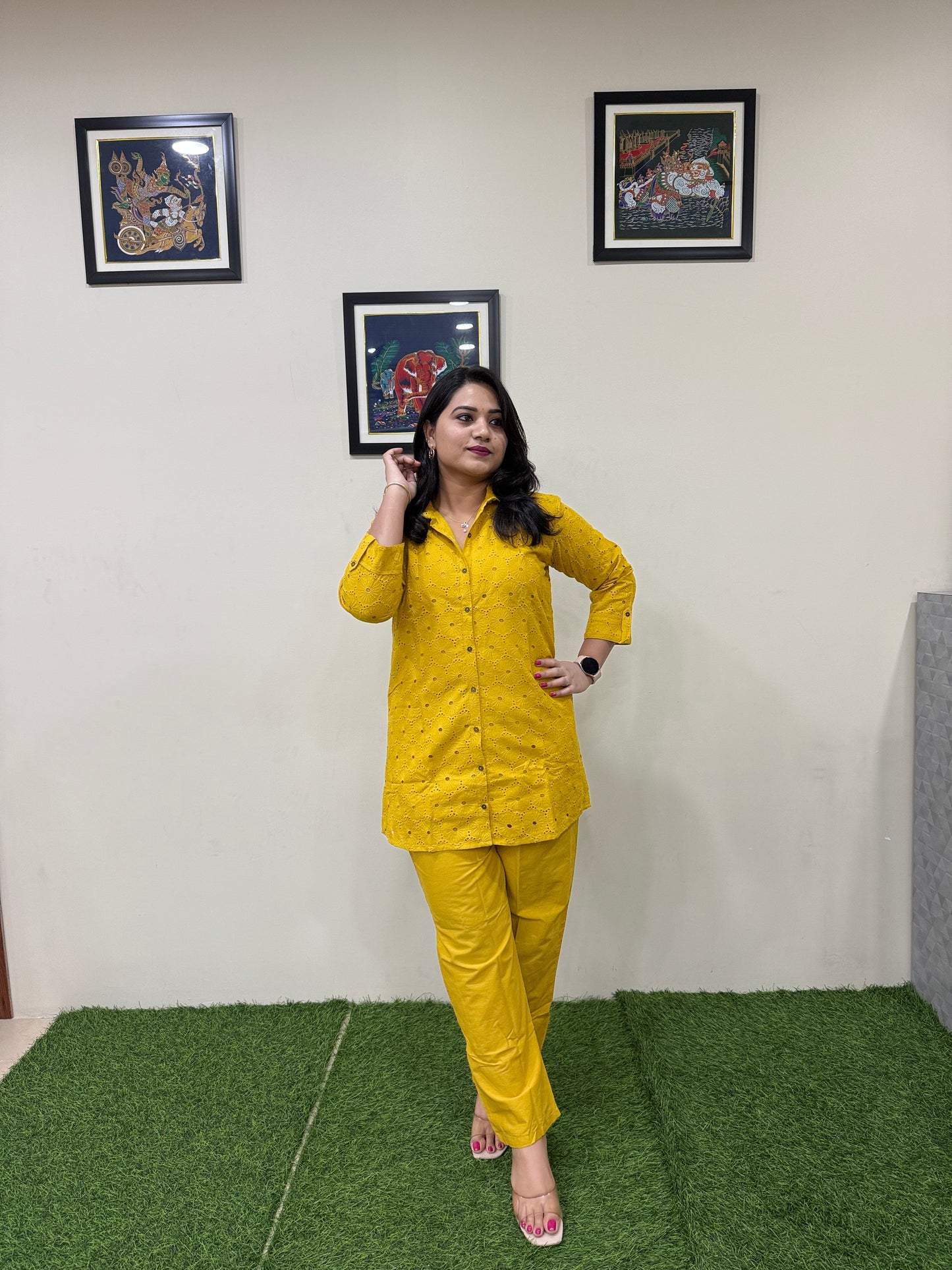 Women's Shifli Cotton Kurta Set with Matching Bottom in Soft Pastel Shades