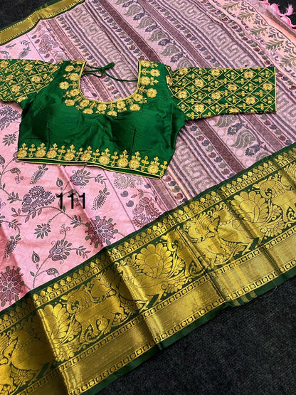 Elegant Jacquard Cotton Silk Saree with Maggam Free Size Blouse