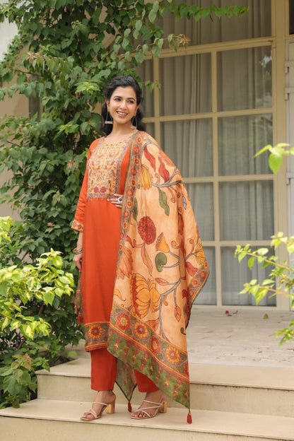 Dola Silk Suit Set with Cotton Lining and Printed Dupatta for Women – Sizes 38 to 46