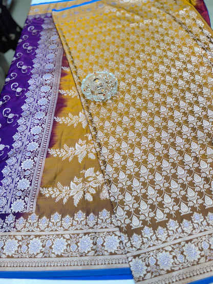 Mashru Katan Silk Saree with Zari Weaving Border and Blouse – Festive Wear for Women