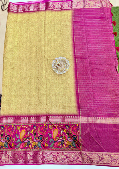 Russian Bentex Border Chittpallu Viscose Crepe Silk Saree with Zari Weaving – Festive Wear