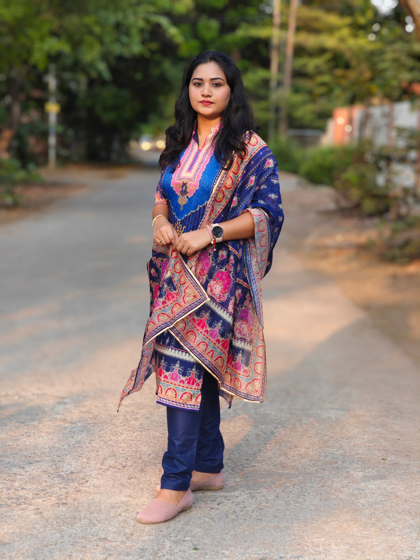 Pure Muslin Silk Jaipuri Kurti Set with Printed Design, Rayon Cotton Pants & Maslin Dupatta – Sizes M to XXL