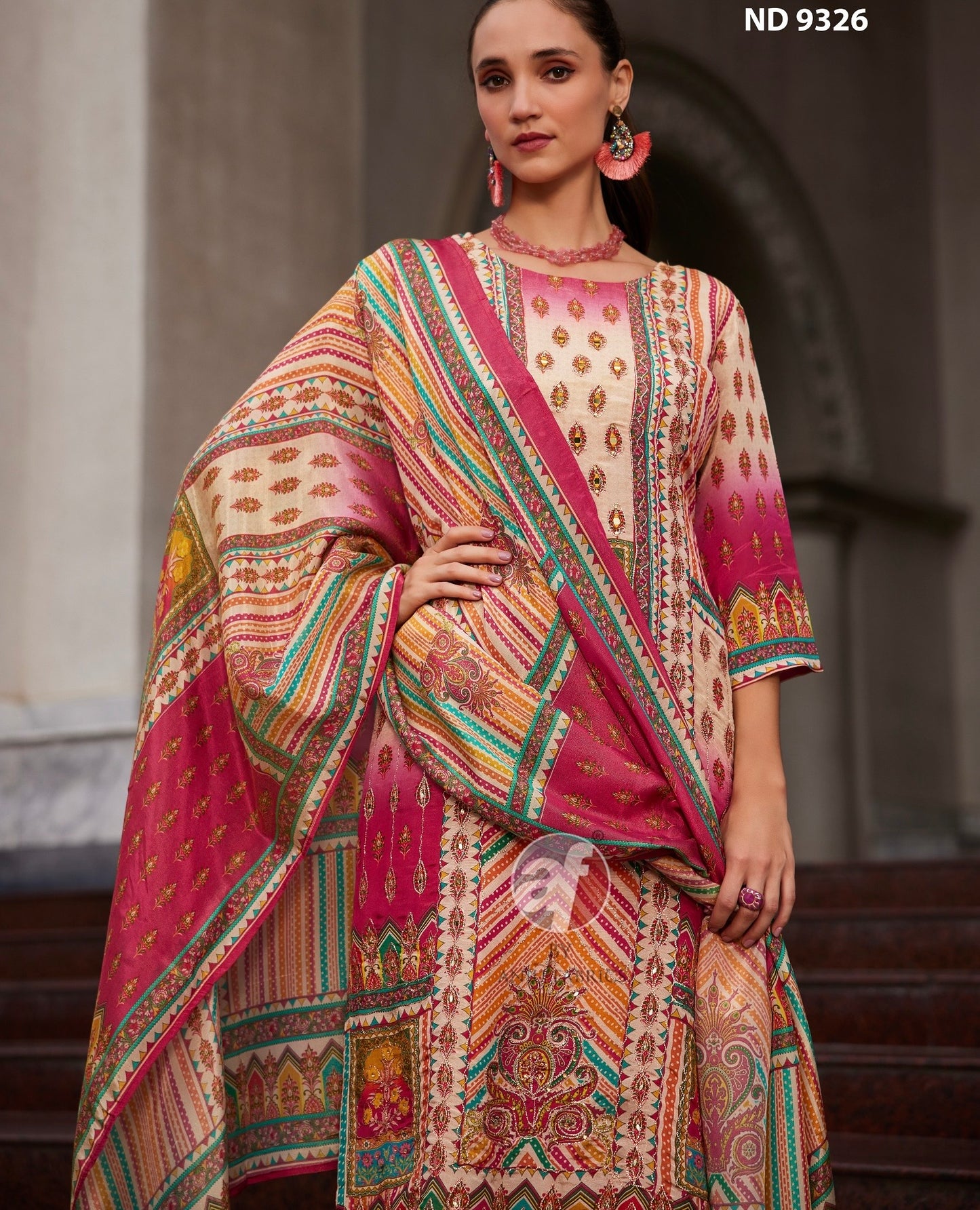 Tissue Shimmer Printed Kurti Pant Set with Handwork Dupatta for Women – Festive Wear