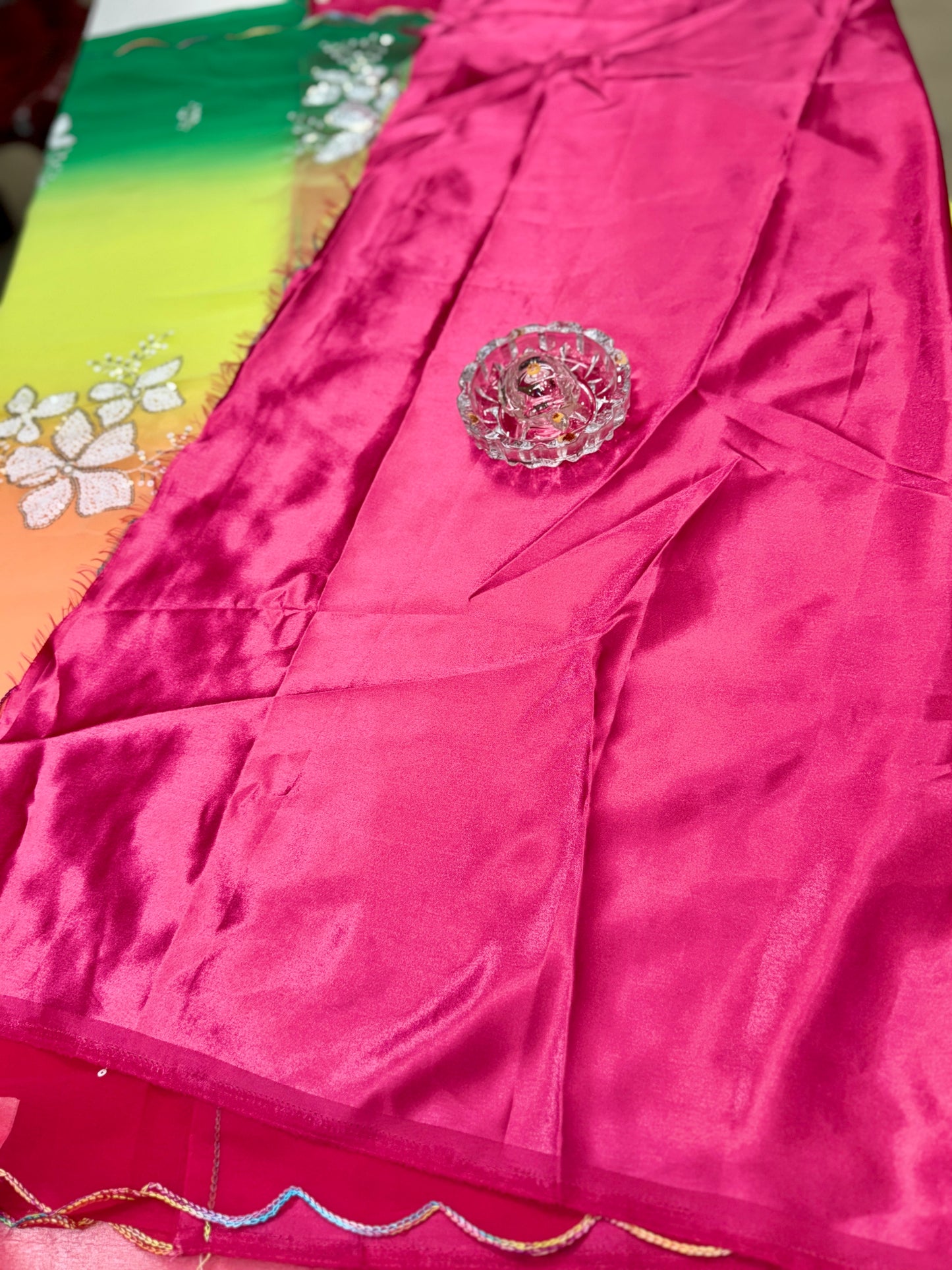 Georgette Saree with Embroidery Work and Satin Blouse for Women