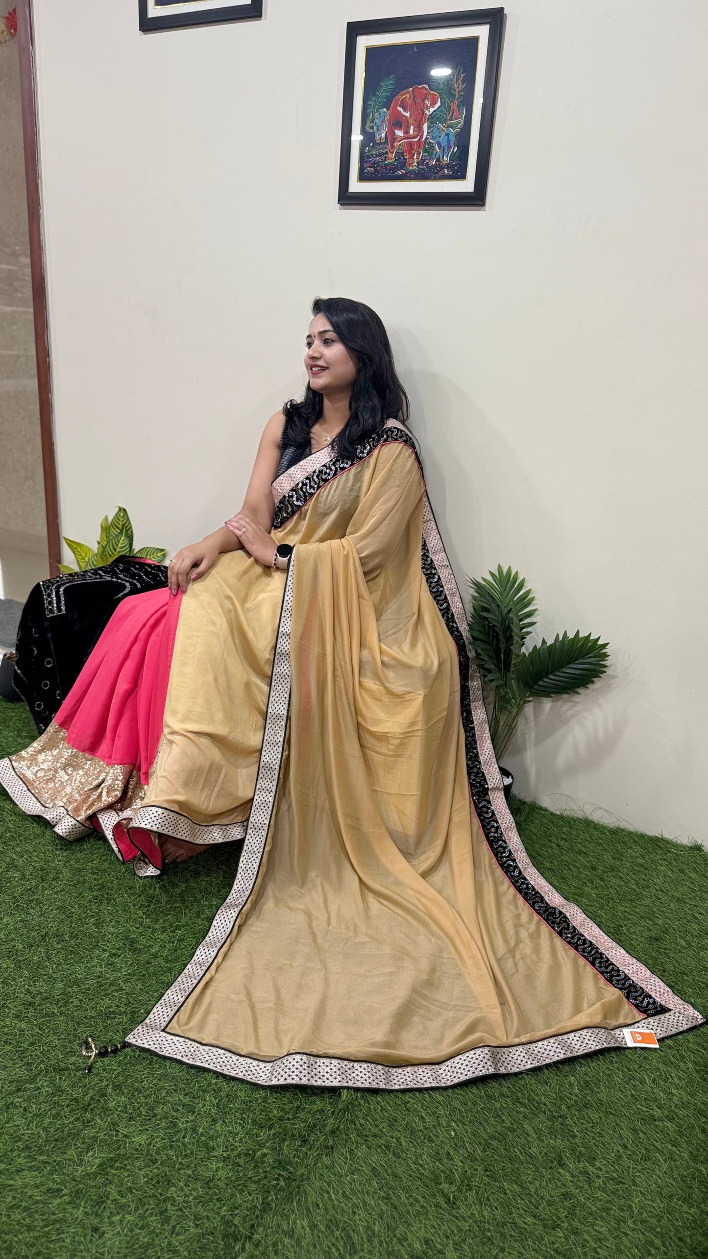 Fancy Fabric Saree with Matching Blouse – Festive Ethnic Wear for Women