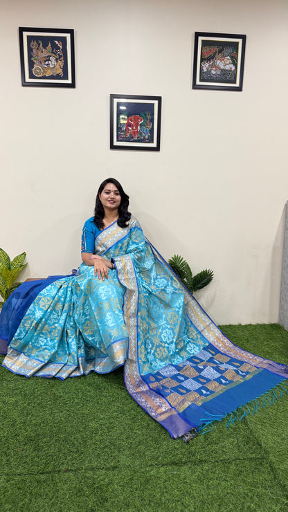 Pochampally Pure Cotton Saree for Women with Traditional Ikat Weave and Blouse Piece – Multiple Colors