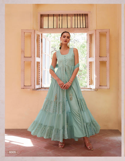 Women’s Full-Flared Long Gown with Front Slit – Fusion Ethnic Wear Free Size