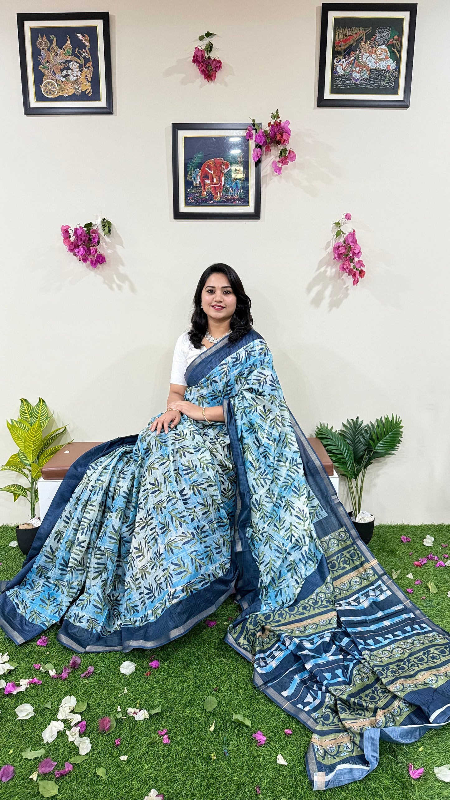 Soft Chanderi Silk Saree with Gold Zari Border and Digital Print – Traditional Wear Saree for Women