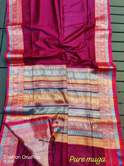 Muga Katan Saree with Brocade Blouse Piece for Women – Plain Body and Soft Drape