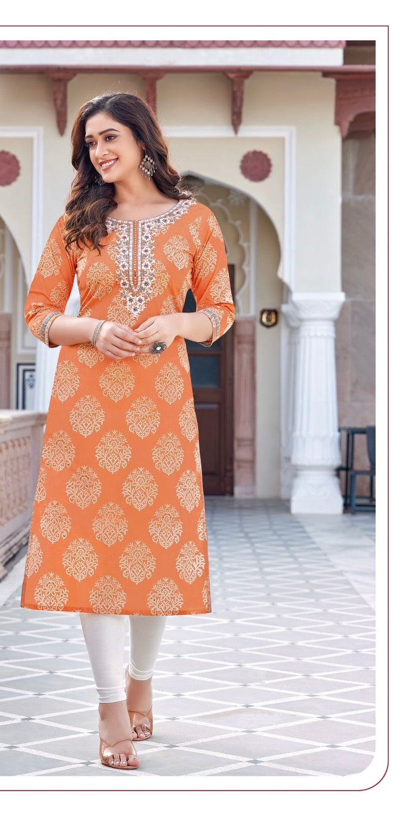 Rayon Printed Kurti with Embroidery and Handwork for Women – XL & XXL