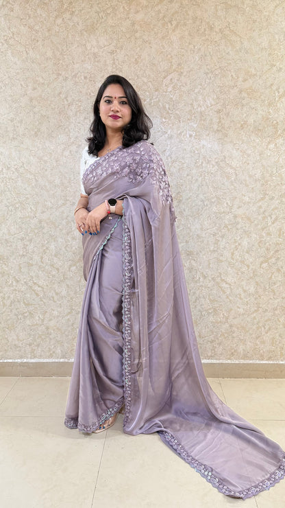 Satin Georgette Saree with Elegant Design for Festive and Party Wear – Soft and Flowy Drape