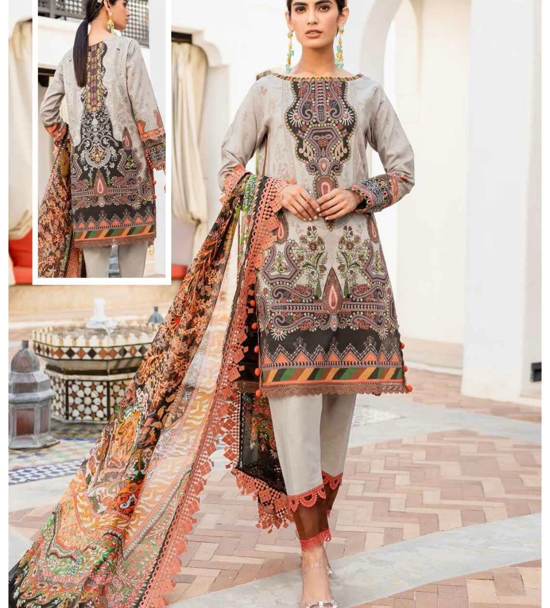 Unstitched Heavy Cotton Printed Dress Material with Mal Mal Dupatta for Women