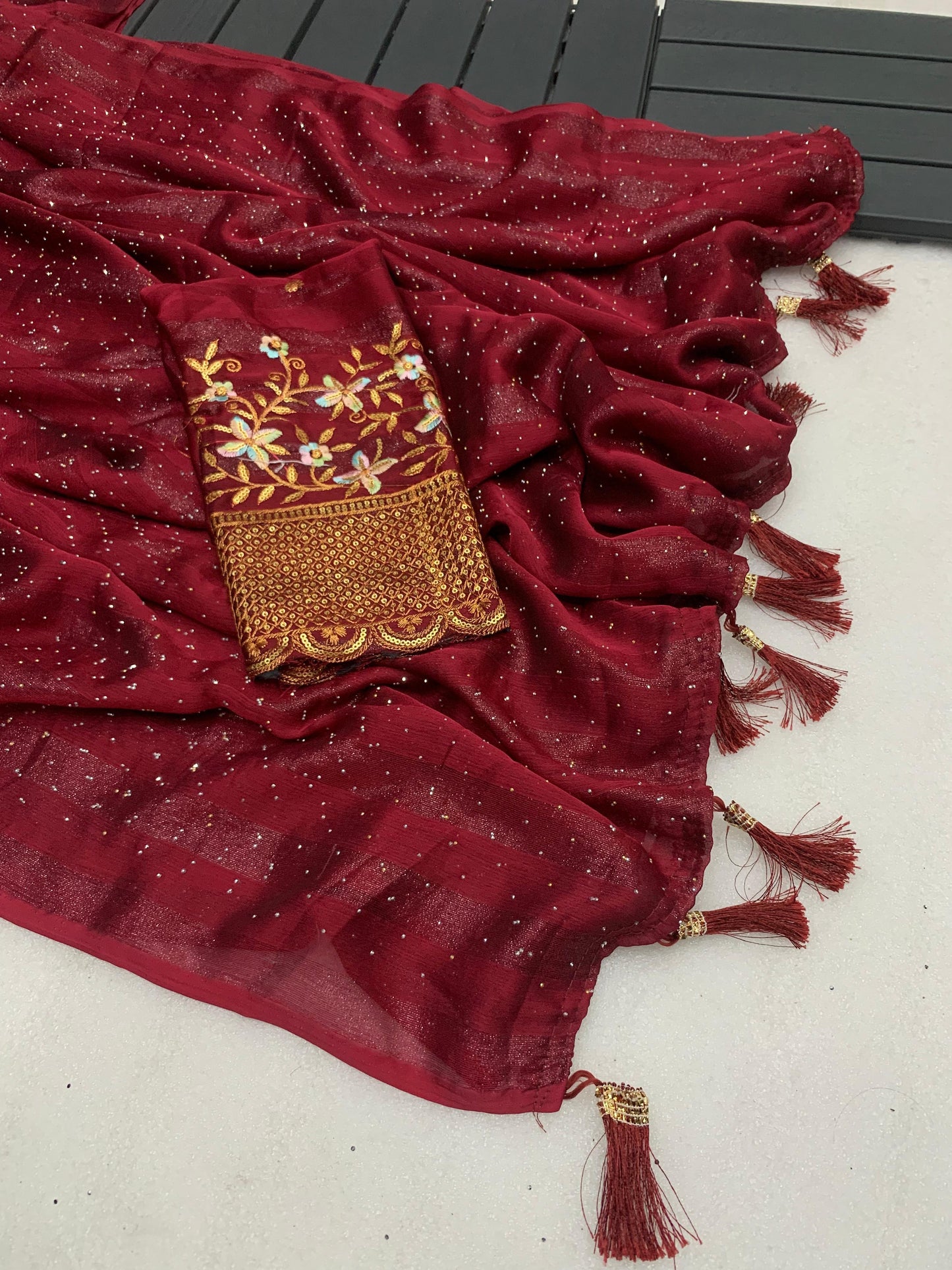 Riya: Soft Georgette Saree with Swarovski and Embroidery Work Blouse