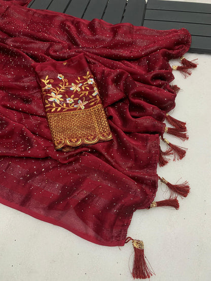 Riya: Soft Georgette Saree with Swarovski and Embroidery Work Blouse