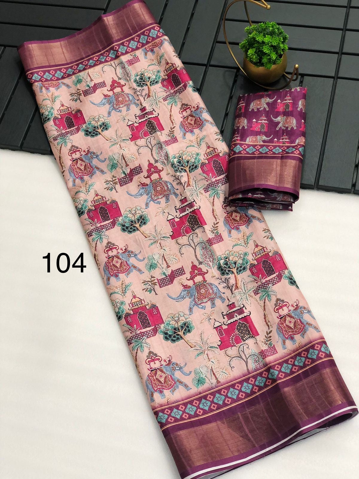 Mangalgiri Saree for Women with Kalamkari Print, Zari Weaving Border, Digital Pallu and Contrast Blouse Piece