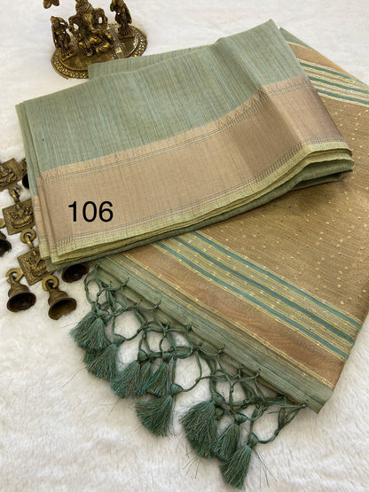 Soft Banarasi Tissue Silk Saree with Sequin Pallu, Gold Border and Running Blouse