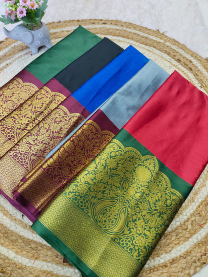 Kanjivaram Narayanpeth Silk Saree with Mor Designer Border and Contrast Pallu – With Blouse Piece