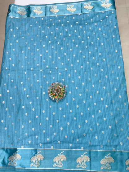 Tussar silk saree with satin border and zari woven motifs for women