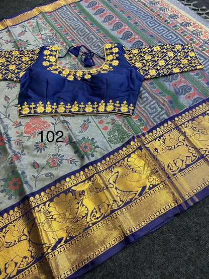 Elegant Jacquard Cotton Silk Saree with Maggam Free Size Blouse