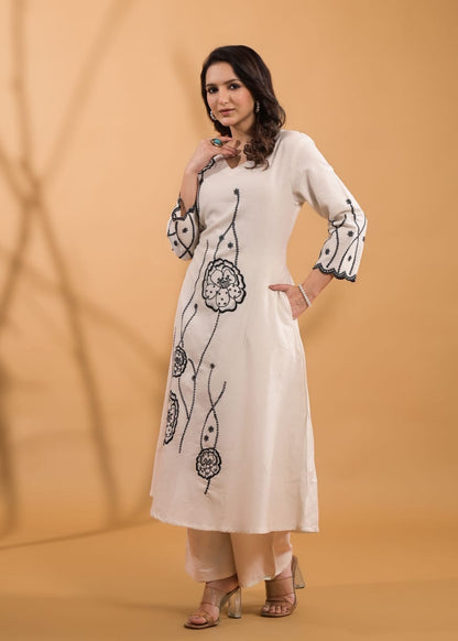 Flex Cotton Kurti Pant Set with Elegant Embroidery – Ethnic Daily Wear for Women (Sizes 38 to 46)