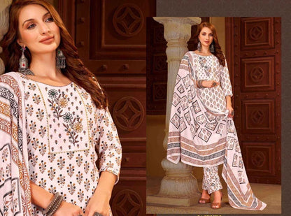 Unstitched Rayon Dress Material with Jaipuri Embroidery Handwork and Mal Printed Dupatta