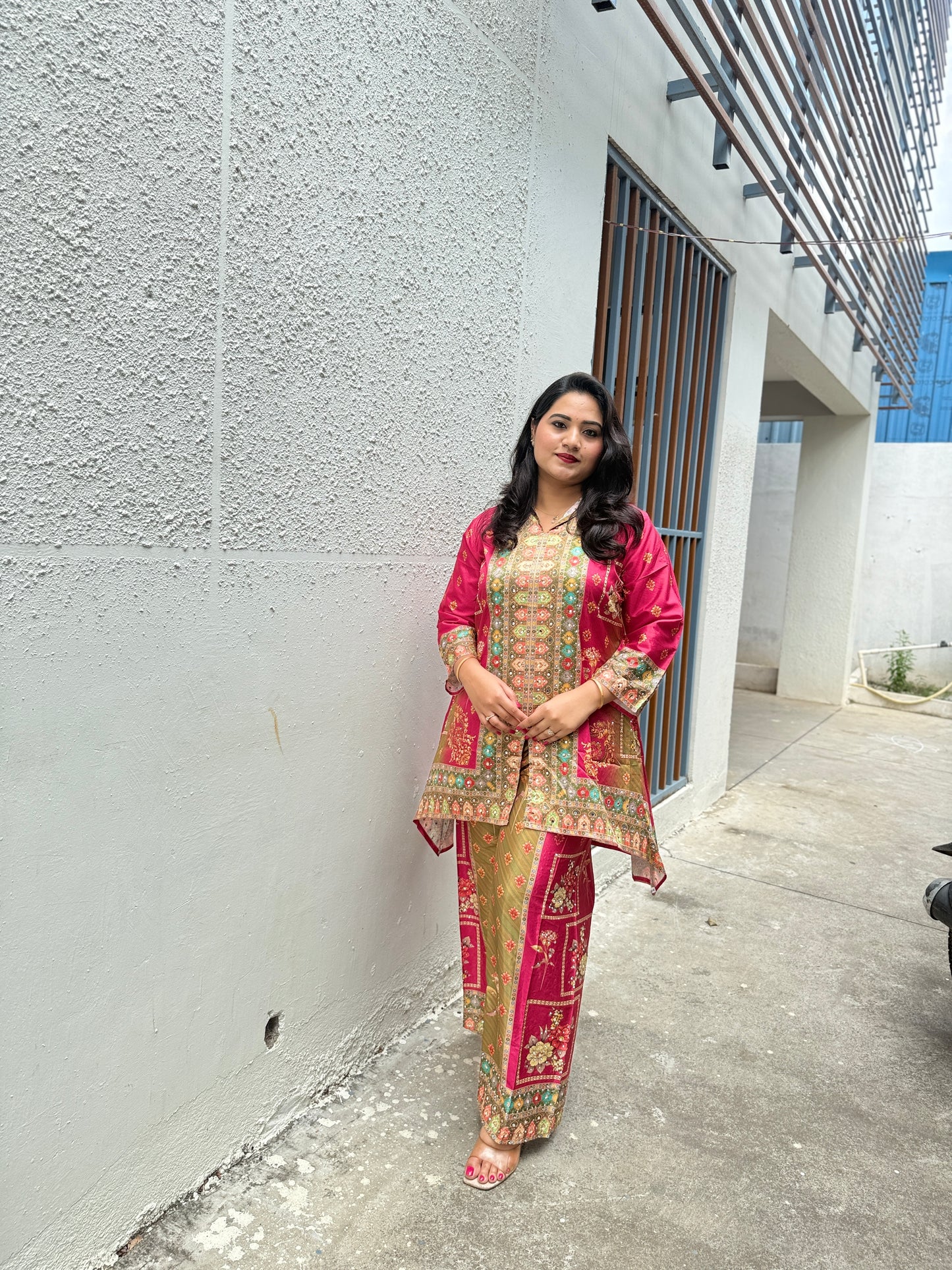 Crepe Silk Digital Printed Co-Ord Set with Mirror Work for Women – Festive Wear Kurta Pant Set