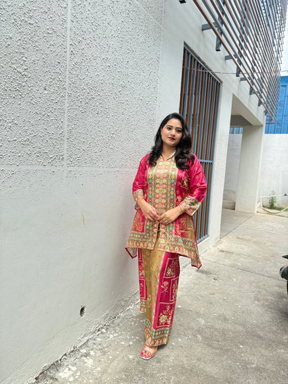 Crepe Silk Digital Printed Co-Ord Set with Mirror Work for Women – Festive Wear Kurta Pant Set