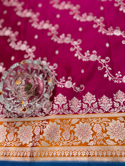 Mashru Katan Silk Saree with Zari Weaving Border and Blouse – Festive Wear for Women