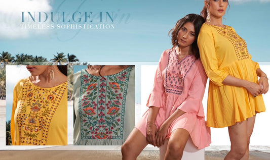 Rayon Embroidered Short Top with Three-Quarter Sleeves – Sizes S to 3XL