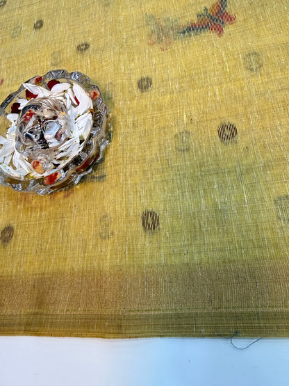 Linen Paithani style printed saree with floral tree border and tassel pallu, women’s festive daily wear saree