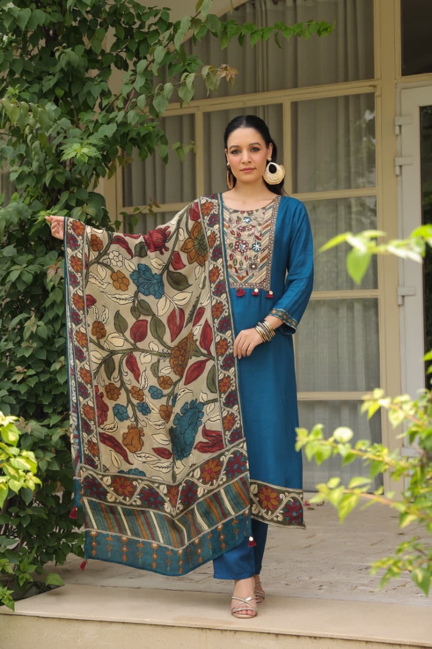 Dola Silk Suit Set with Cotton Lining and Printed Dupatta for Women – Sizes 38 to 46