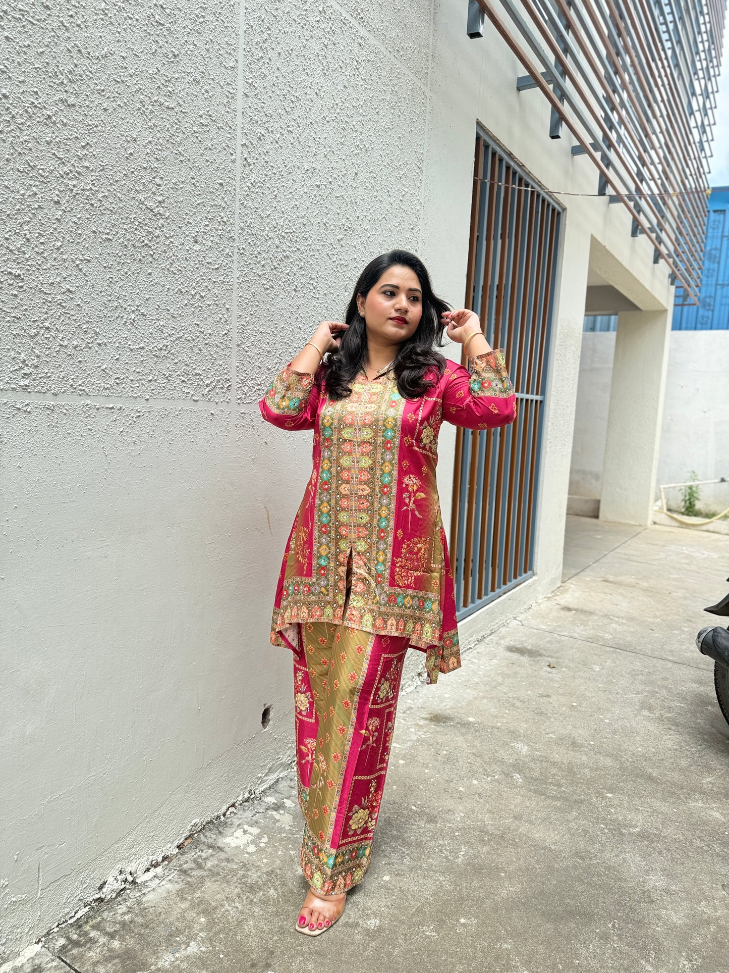 Crepe Silk Digital Printed Co-Ord Set with Mirror Work for Women – Festive Wear Kurta Pant Set