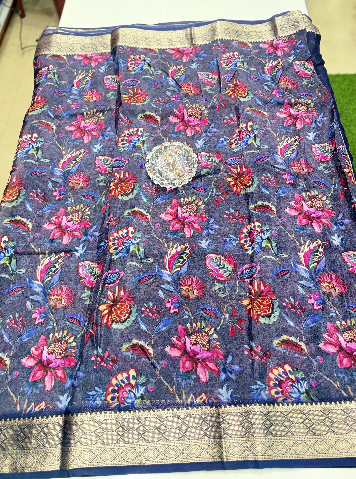 Printed H.O. Silk Saree with Floral and Paisley Design and Zari Border – Premium Festive Saree for Women